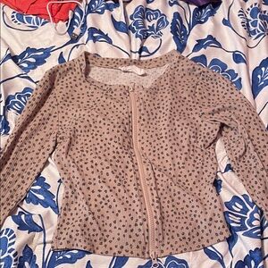 Beige Cardigan with Black Polka Dots